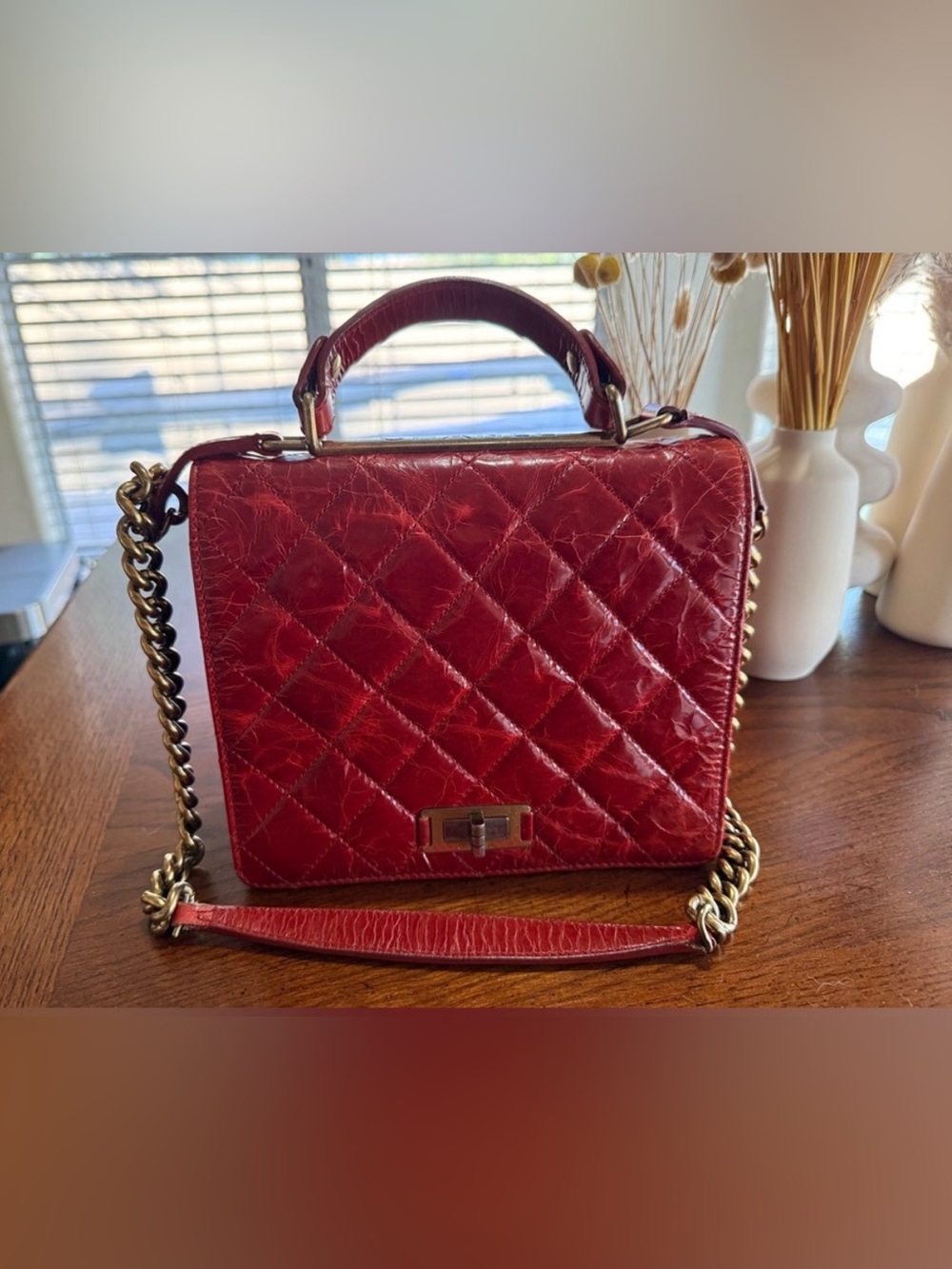 Chanel Rita Bag Red glazed leather. AUTHENTIC LIKE NEW